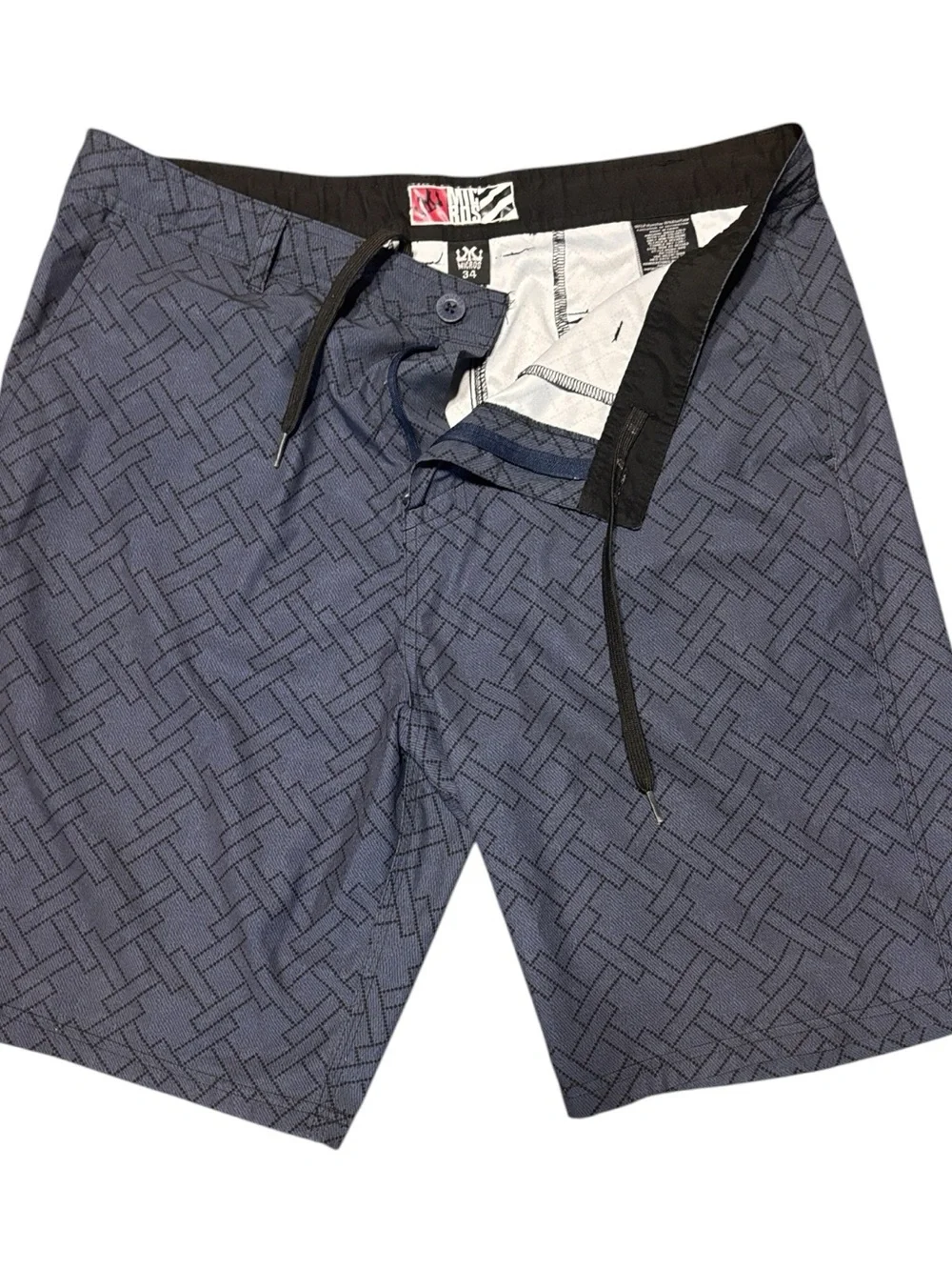 Micros Men's Board Shorts with grey geometric pattern #surf #swimwear